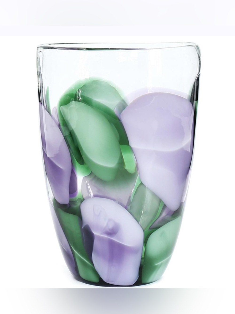 Artisan Purple & Green mouth blown glass Vase. 9.25”